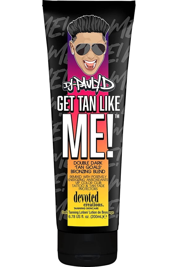 DJ Pauly D Get Tan Like Me! Dark Tanning Lotion  Double Dark Tan Goals Bronzing Blend  Remixed with Positively Energizing Antioxidants VIP Color Club Tattoo and Tan Fade Protecto