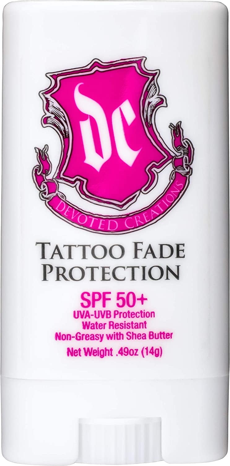 Devoted Creations Tattoo Fade Protection Stick with SPF 50+ UVA-UVB Protection, Water Resistant, Non-Greasy with Shea Butter .49oz