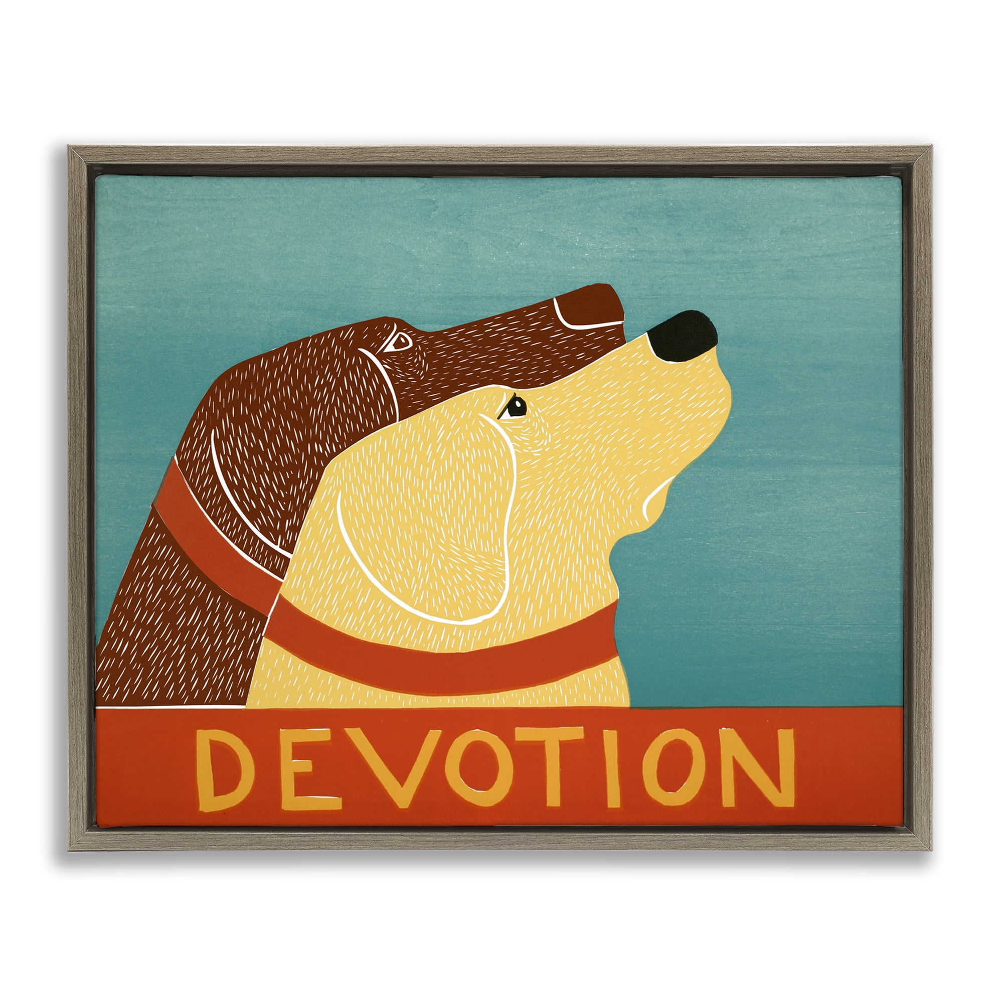 Devotion Dog Duo Brown Framed Floater Canvas Wall Art, design by Stephen Huneck