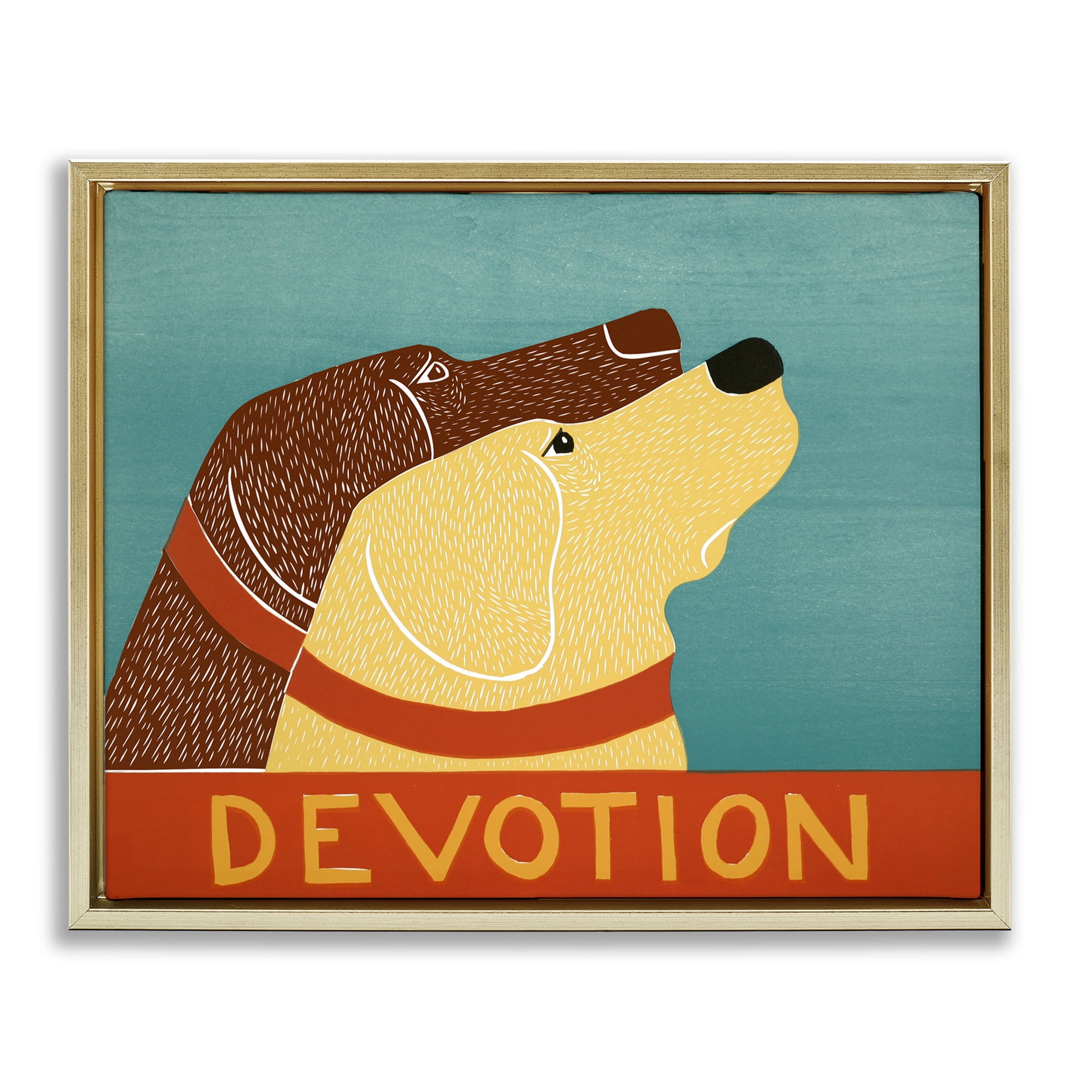 Devotion Dog Duo Gold Framed Floater Canvas Wall Art, design by Stephen Huneck
