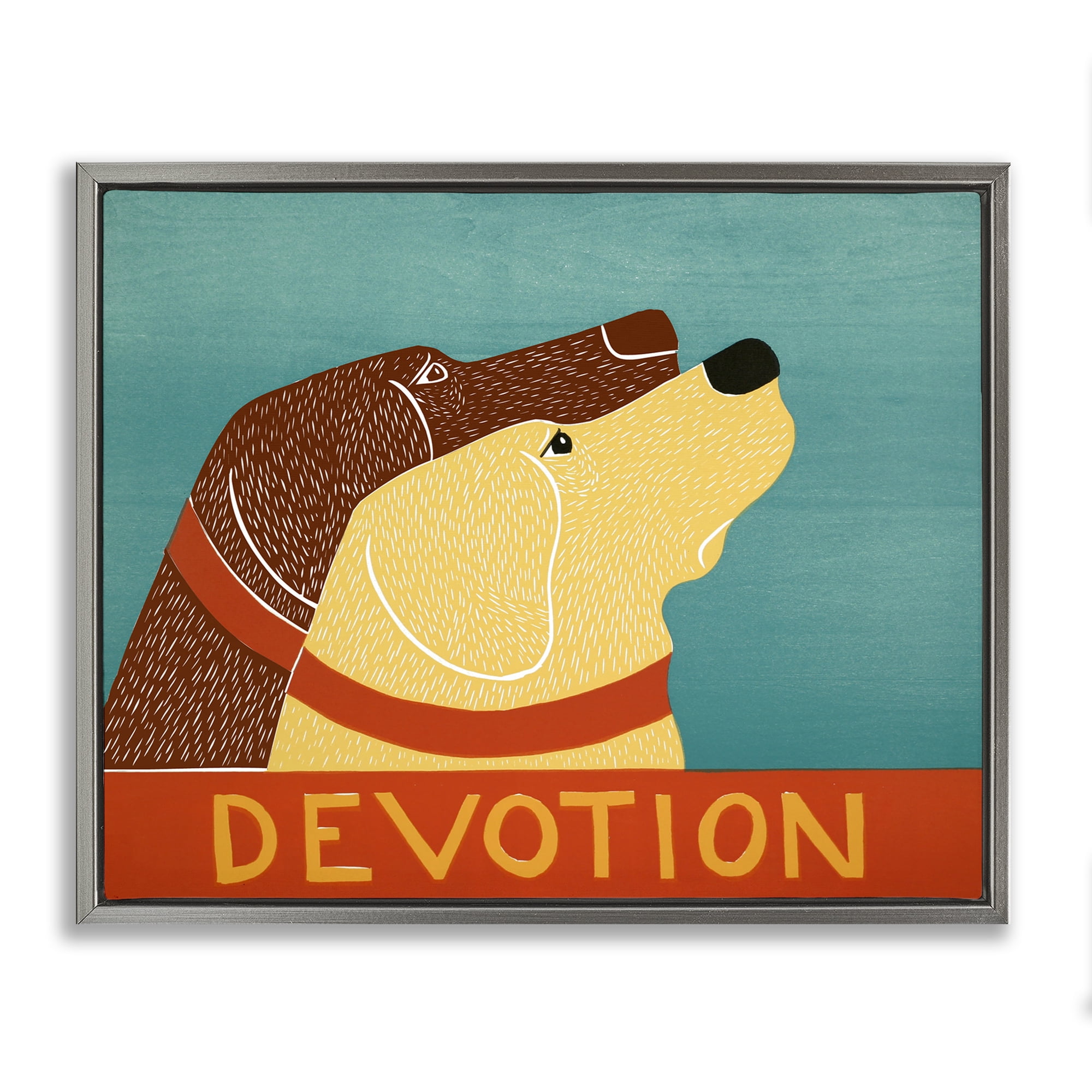 Devotion Dog Duo Gray Framed Floater Canvas Wall Art, design by Stephen Huneck