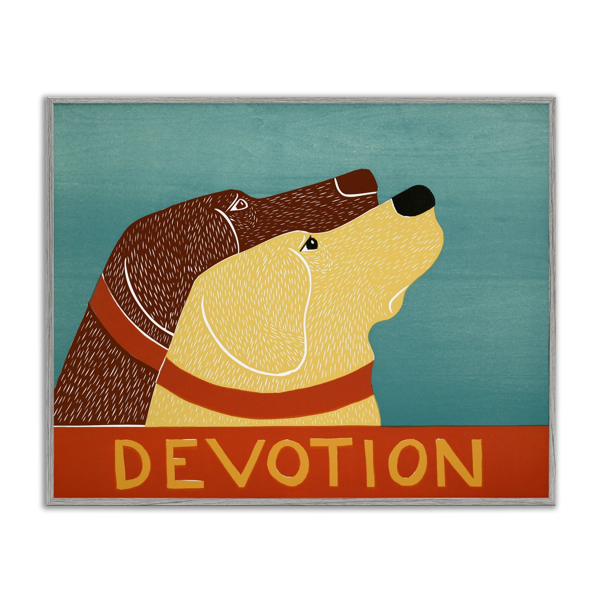 Devotion Dog Duo Gray Framed Giclee Art, design by Stephen Huneck