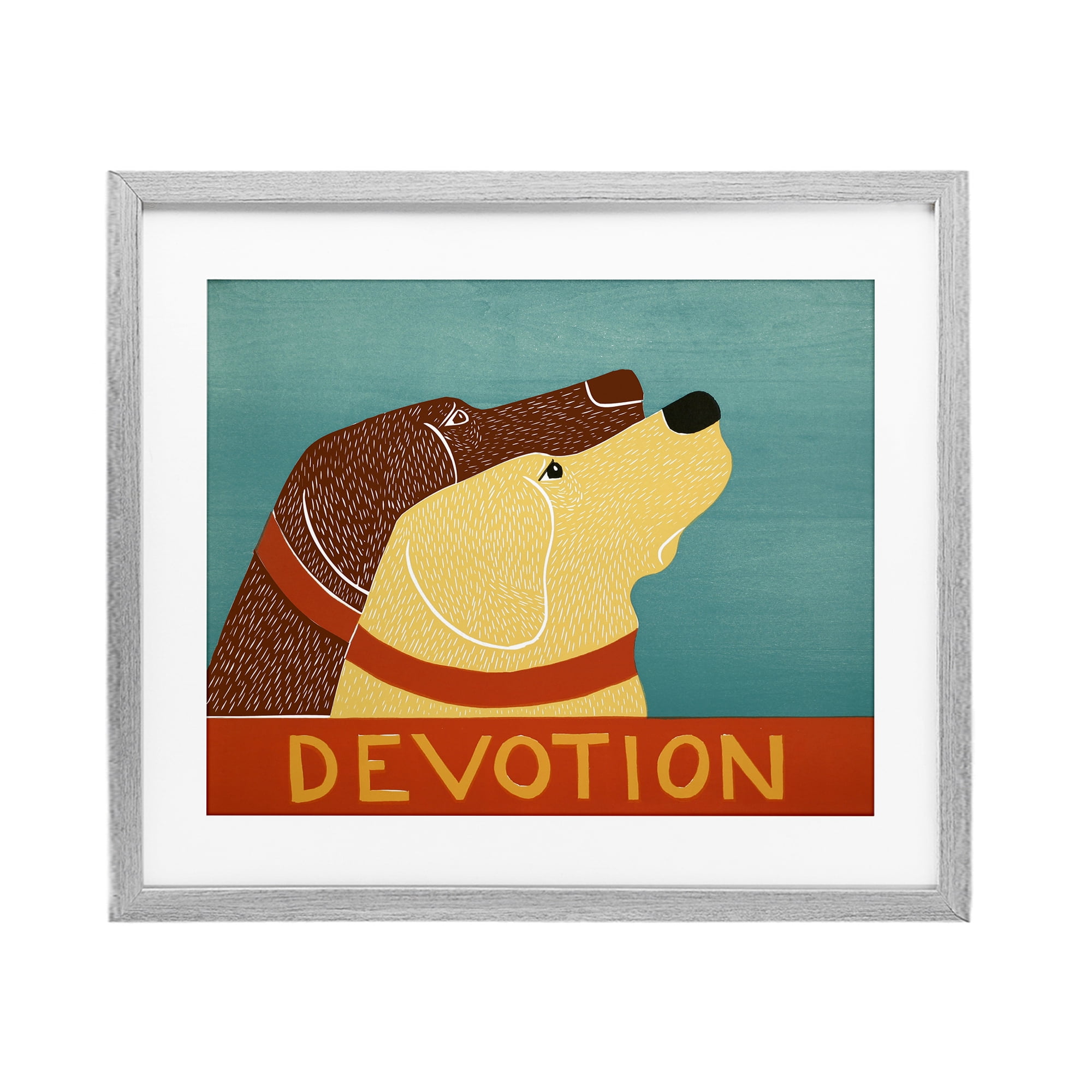 Devotion Dog Duo Gray Framed Print Under Glass, design by Stephen Huneck