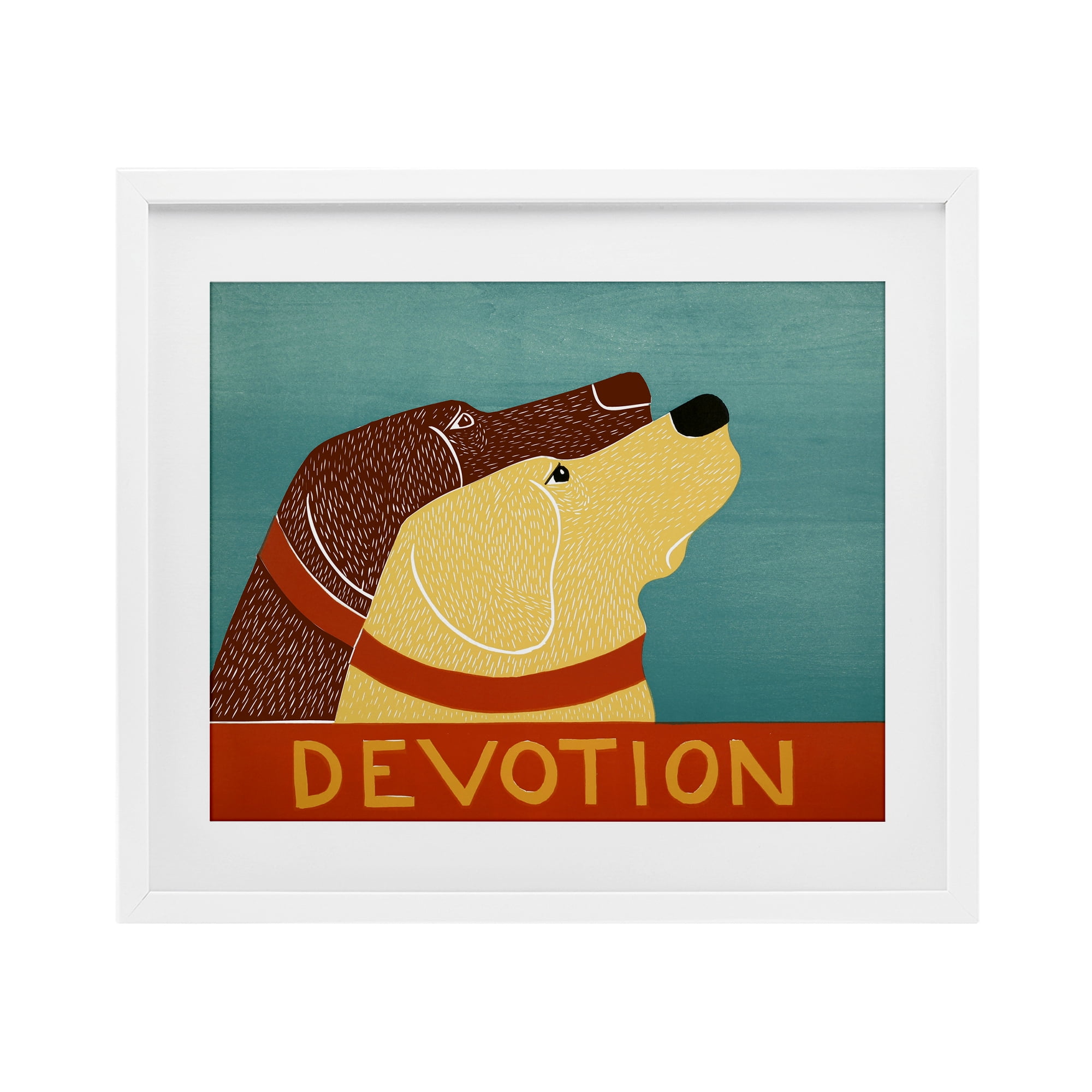 Devotion Dog Duo White Framed Print Under Glass, design by Stephen Huneck