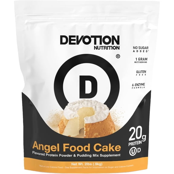 Devotion Nutrition Protein Powder Angel Food Cake  20g Whey Isolate & Casein Protein Blend  No Added Sugar, Low Carb, Gluten-Free, Keto-Friendly, 1g MCT, Kosher  2lb Pouch