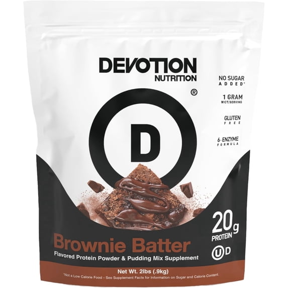 Devotion Nutrition Protein Powder Brownie Batter – 20g Whey Isolate & Casein Protein Blend – No Added Sugar, Low Carb, Gluten-Free, Keto-Friendly, 1g MCT, Kosher – 2lb Pouch