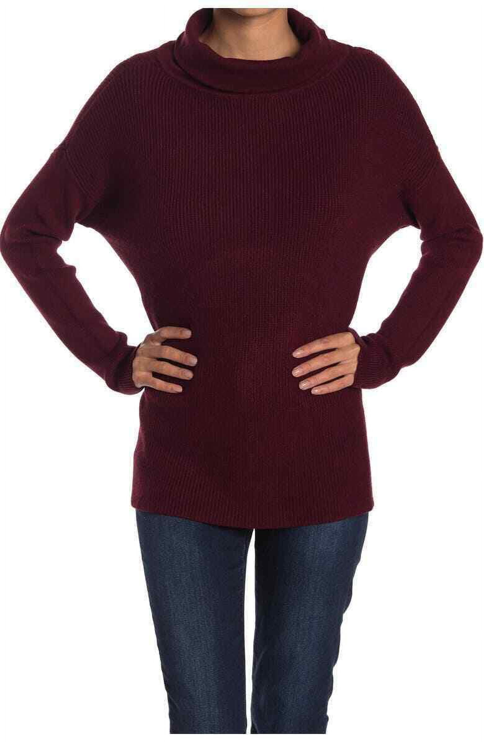 Devotion by Cyrus Women s Cowl Neck Ribbed Tunic Sweater Burgundy S 25 NWT