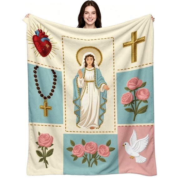 Devout Virgin Mary Catholic Icon Flannel Blanket, Warm Peaceful Sacred ...