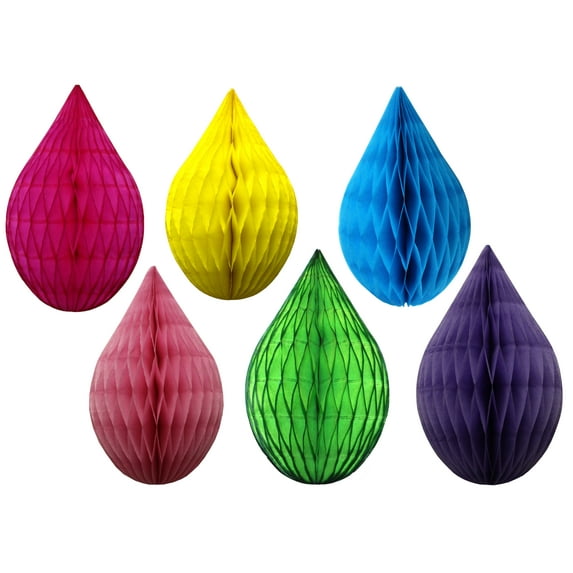 Devra Party Mini 5 Inch Rainbow Themed Drop Shaped Decorations, Set of 6 (Yellow, Lime, Cerise, Dusty Rose, Turquoise, Lavender)