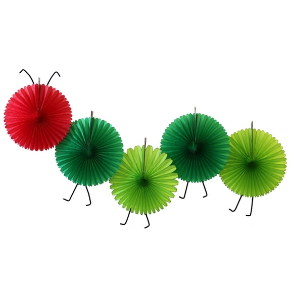 Devra Party Set of 5 Caterpillar Themed 13 Inch Tissue Paper Party Fans