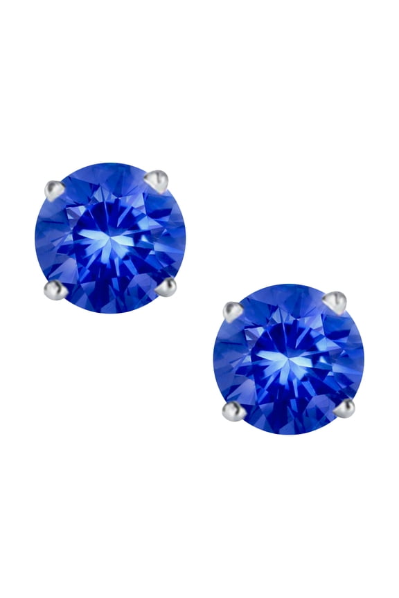 1.6 Carat TCW 925 Sterling Silver 6mm Round Shaped Created Blue Sappire Stud Earrings