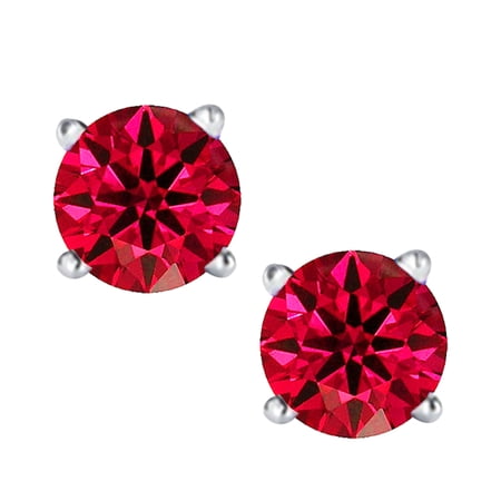 Devuggo 1.6 Carat TCW 925 Sterling Silver 6mm Round Shaped Created Ruby Stud Earrings