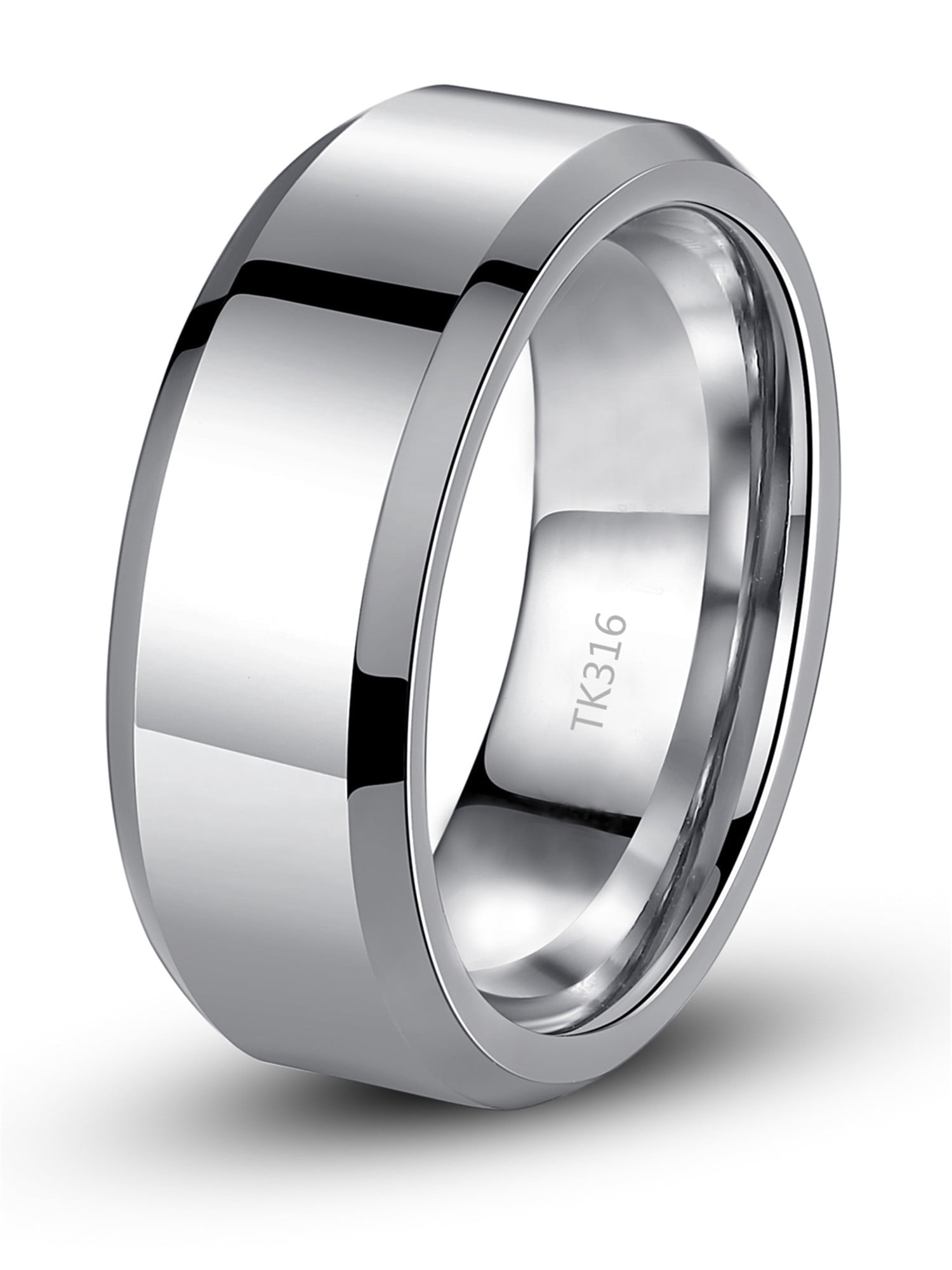 Devuggo 8MM Silver High Polish Shiny Men's Stainless Steel Ring