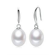 Devuggo 925 Sterling Silver Genuine White Freshwater Cultured Drop Dangle Pearl Earrings for Women