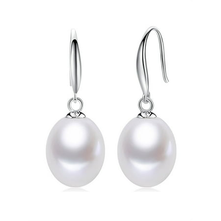 Devuggo 925 Sterling Silver Genuine White Freshwater Cultured Drop Dangle Pearl Earrings for Women