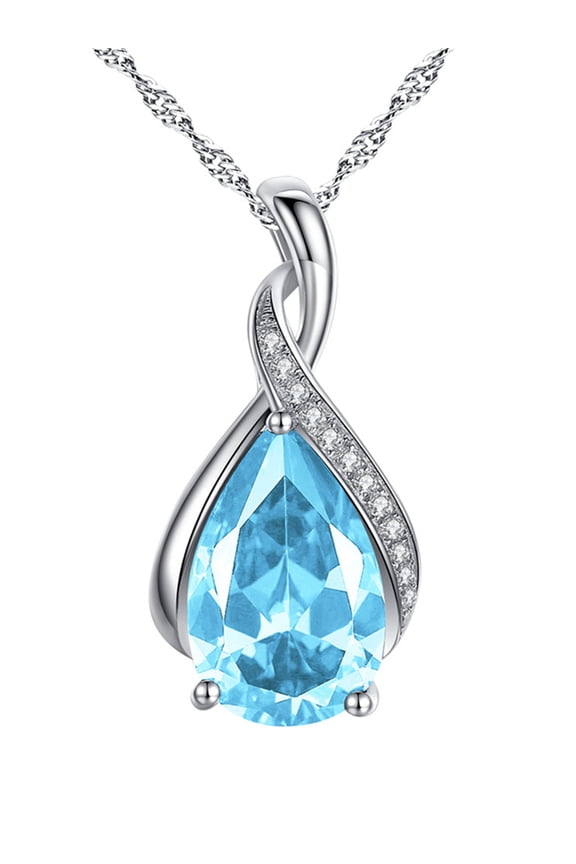 Devuggo 925 Sterling Silver Simulated Aquamarine Birthstone Pendant Necklace Women Gifts