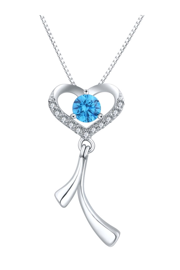 925 Sterling Silver Simulated Blue Topaz Round Cut Pendant Necklace Gifts for Women