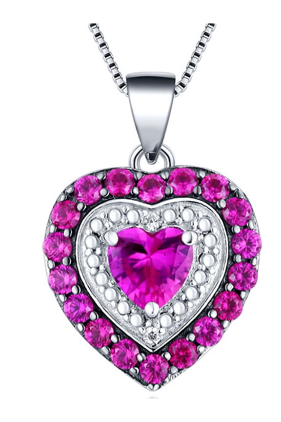925 Sterling Silver Simulated Ruby Heart Pendant Necklace Birthday Gifts for Women