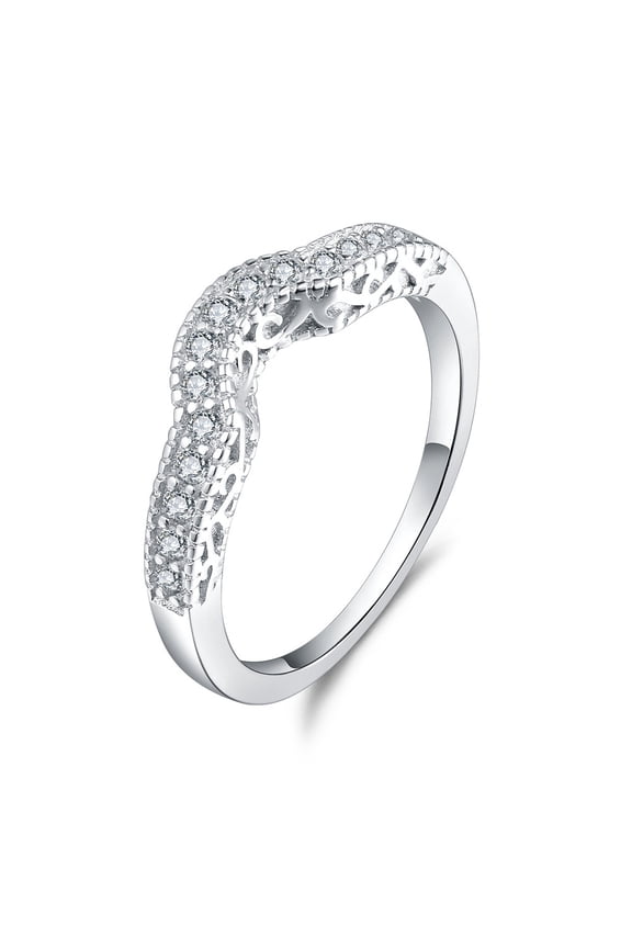 Devuggo 925 Sterling Silver Wedding Band Curve Engagement Ring Round AAA Grade Clear Cubic Zirconia for Women