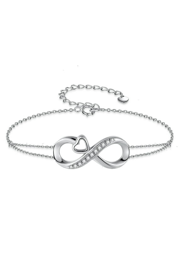 Adjustable Sterling Silver Bracelet Infinity Heart Jewelry Gifts for Women