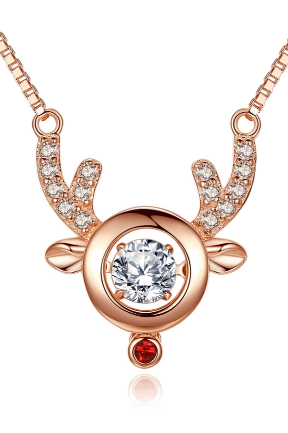 Dancing Stone Sterling Silver Reindeer Animal Pendant Necklace Birthday Gifts for Women