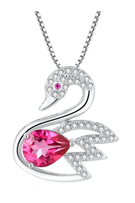Natural Pink Topaz 925 Sterling Silver Swan Pendant Necklace Gifts for Her