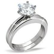 Devuggo Plain 316L Stainless Steel 1.28ct Solitaire Created Diamond Women Bridal Engagement Ring