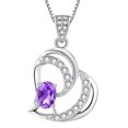 thumbnail image 1 of Devuggo Sterling Silver Double Heart Simulated Amethyst Pendant Necklace Gifts For Her, 1 of 7