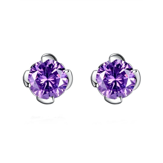 Devuggo Sterling Silver Round Shaped Simulated Amethyst Stud Earrings for Women