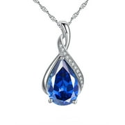 Devuggo Sterling Silver Simulated Blue Sapphire Birthstone Pendant Necklace, Mother's Day Gifts for Women