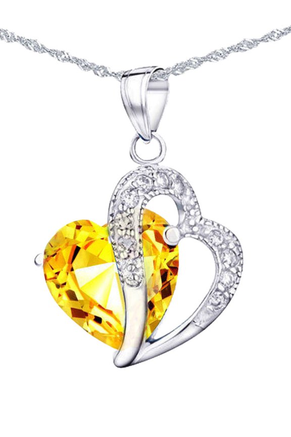 Sterling Silver Simulated Citrine 5.66ct Heart Shape Pendant Necklace for Women