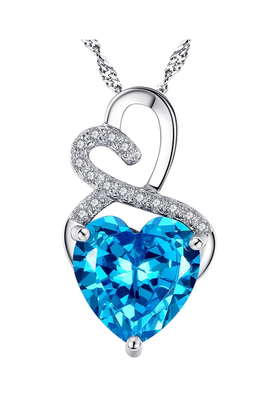 Sterling SilverSimulated Blue Topaz Double Heart Pendant Necklace Gifts for Women