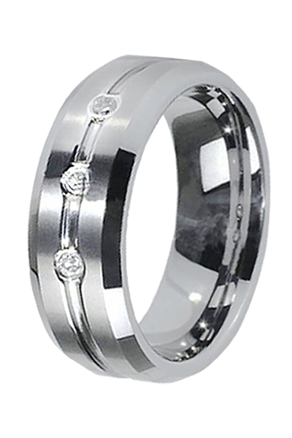 Tungsten Carbide Simulated Diamond Men's Brushed polished shiny Engagement Rings