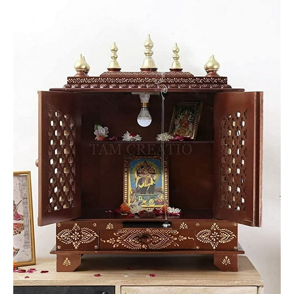 Devyom Decoration Puja Cabinet, Wooden Brown, 11" x 22" x 28"