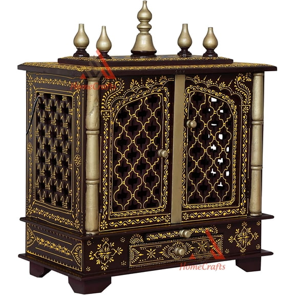 Devyom Homecrafts Color-Pila Wooden Home Temple Pooja Stand