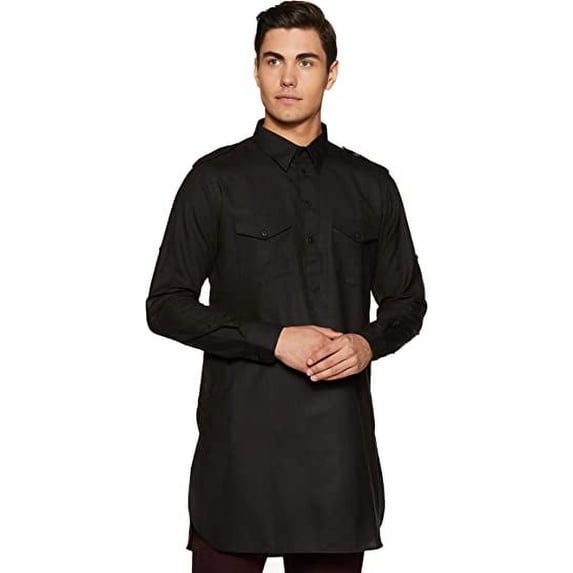 Devyom Men's Cotton Pathani Kurta (092-PATHANI-KURTA-BLACK-44_Black_XX-Large)