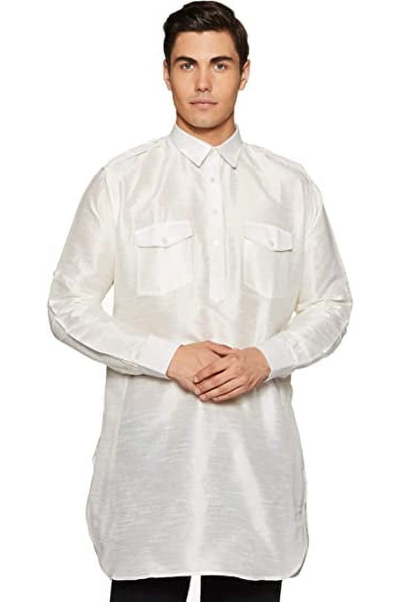 Devyom Men's Cotton Pathani Regular Fit Kurta (White, 38)