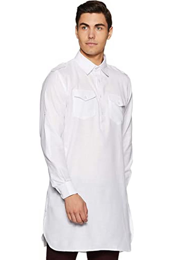 Devyom Men's Cotton Pathani Regular Fit Kurta (White, 44)
