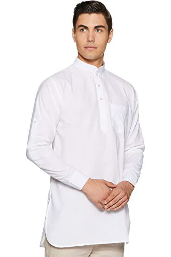 Devyom Men's Cotton Regular Kurta (096-BANNECK-WHITE-44_White_XX-Large)