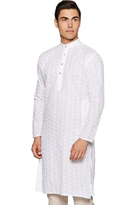 Devyom Men's Cotton Straight Regular Fit Kurta (White, 44)