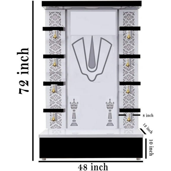 Devyom Modern Puja Mandir, White / Brown Wooden Wall Hanging and Table Top