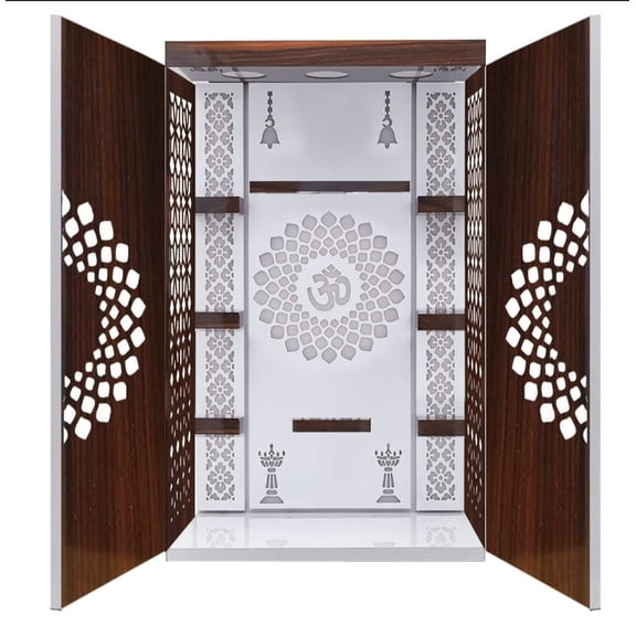 Devyom Wooden Temple Modern White Medium-density Fiberboard with LED Lights