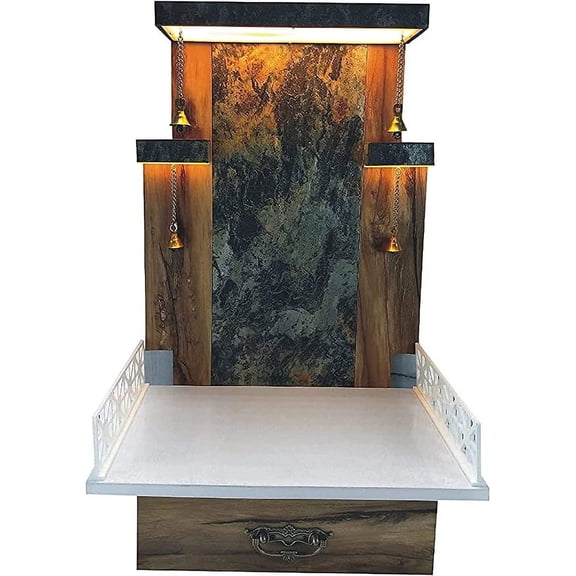 Devyom Wooden Temple With LED Light For Home And Office,Home Temple,Puja Mandir ,Wall Hanging & Table Top Home Mandir. (Size: 18X12X10 IN)