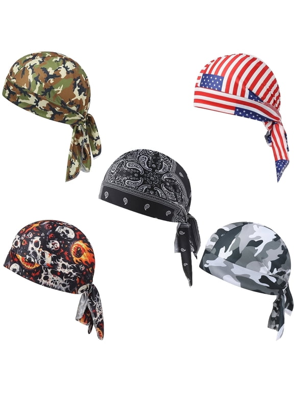 Dew Rags Beanie Caps, Chemo Hat, Skull Cap for Men Women, 5 Pack