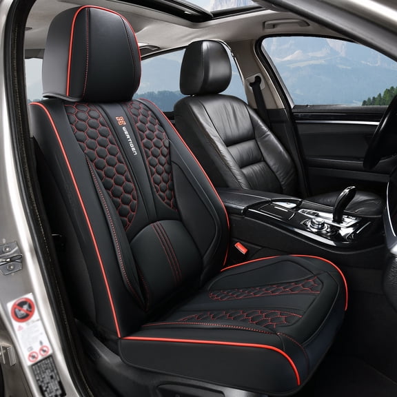 DewWisp Car Seat Covers,Front and Rear, Fits Honda Crosstour 2012-2015, Black & Red Lines 1 Pieces