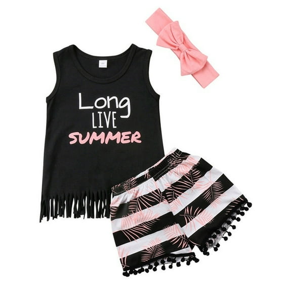 Dewadbow 3Pcs Kids Girls Clothes Tank T-Shrit Shorts Pants Headband, 1-6Yrs
