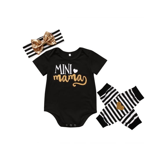 Dewadbow 4pcs Newborn Infant Kids Baby Girl Romper Leg Warmer Headband Clothes Outfit Set