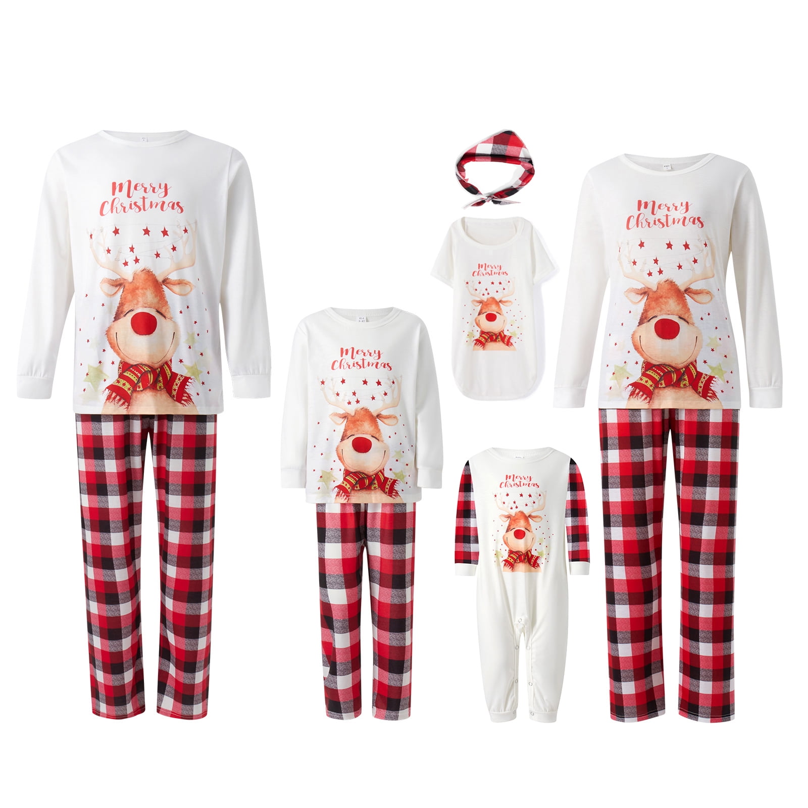 Dewadbow Christmas Family Matching Pajama Red Holiday Pjs Sets Cotton ...