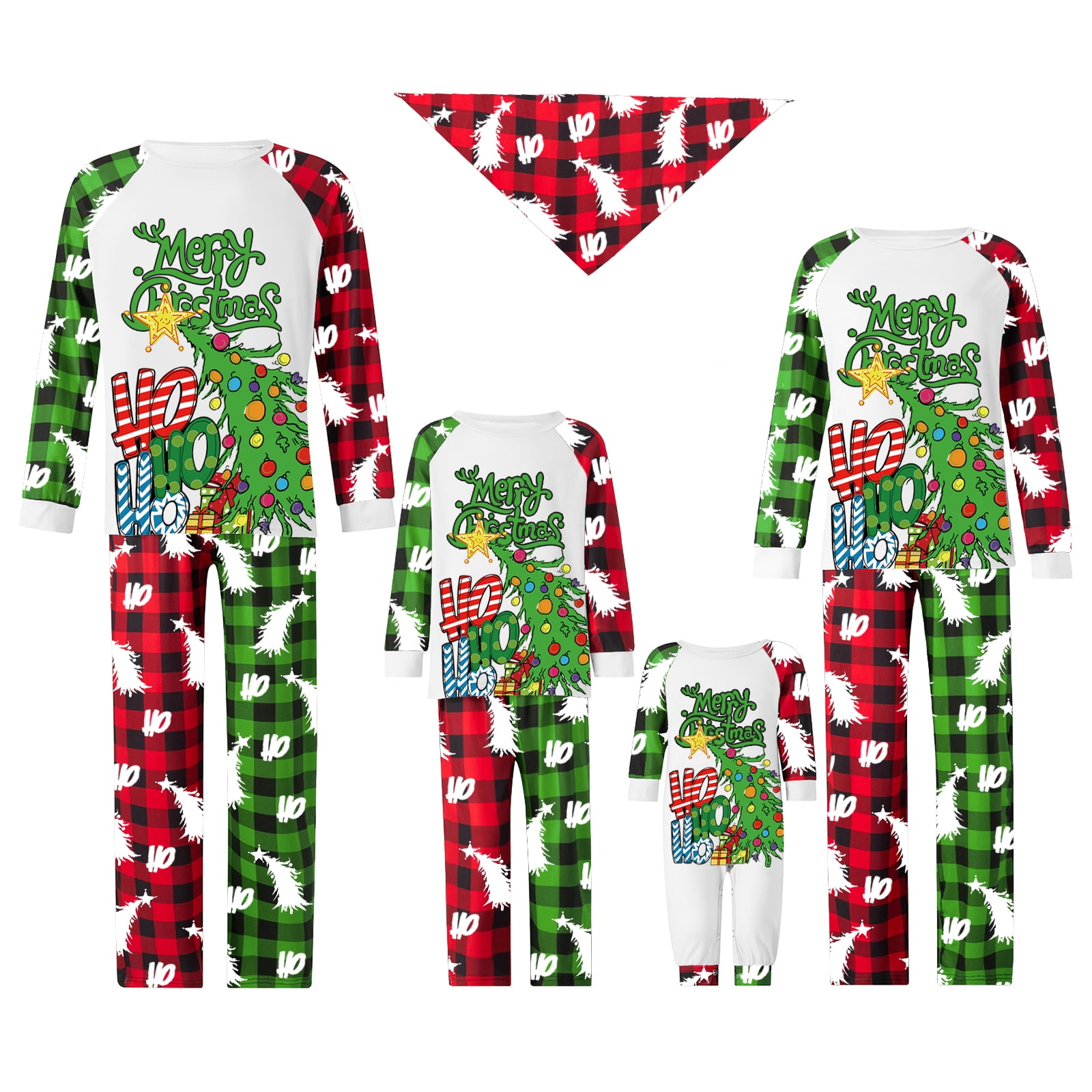 Men's 4XL Christmas Pajamas Set - Christmas Tree & Bear Print Family Matching PJs