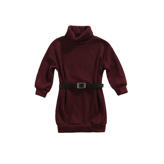 Dewadbow Kids Baby Girls Sweater Dress Winter Turtleneck Knitted Dress